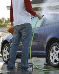 Man washing his car